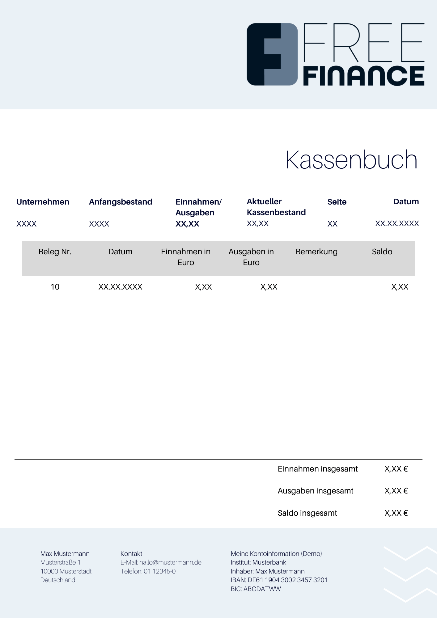 Kassenbuch-Vorlage Muster